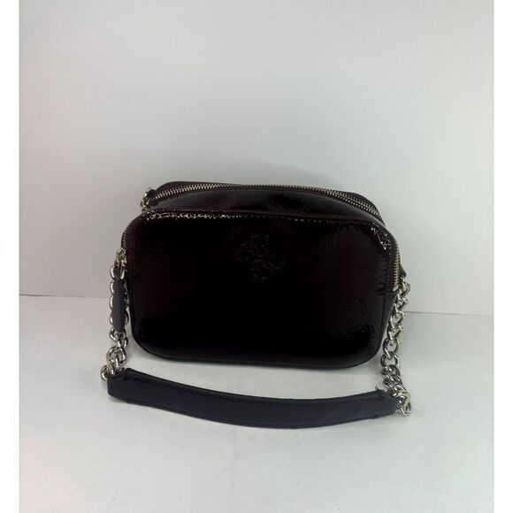 Guess Noelle Shiny Leather Women Shoulder Hand Bag Merlot Burgundy Silver Chain - Picture 2 of 13